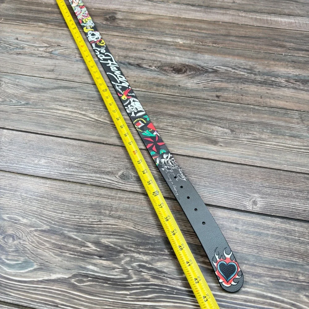 Ed Hardy Men Size 38 Reversible Belt Black Grey Tattoo Graphic BX95409EHQB New
